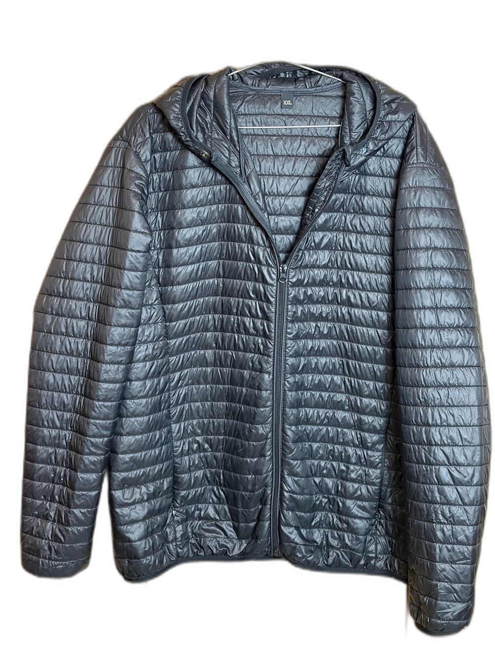 Men's Lightweight Hooded Quilted Puffer Jacket Black XXL Read Packable